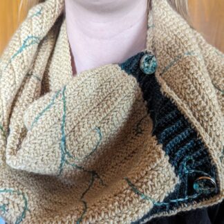 Crochet Wool Cowl with Silk Handstitched Design